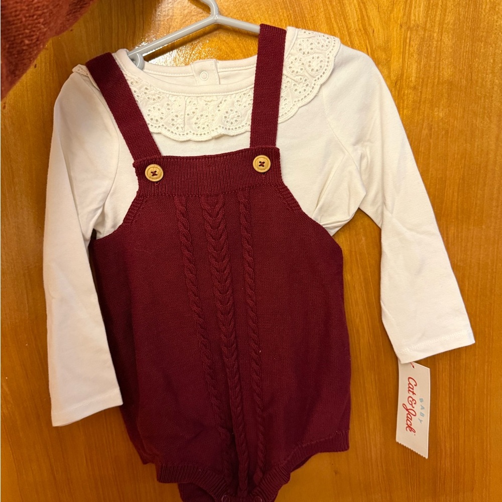 Cat & Jack Burgundy Romper with White Eyelet Top